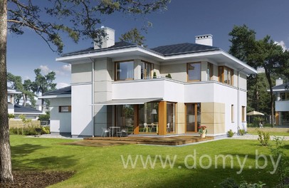 Проект двухэтажного дома с гаражом на 2 авто МАНЕРНЫЙ 2