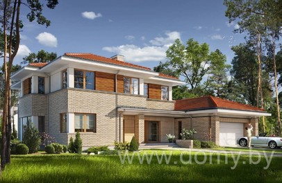 Проект большого двухэтажного дома из кирпича ПРОСТОРНЫЙ