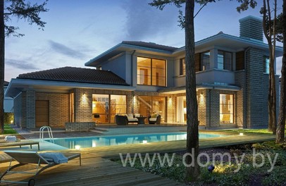 Проект большого двухэтажного дома из кирпича ПРОСТОРНЫЙ